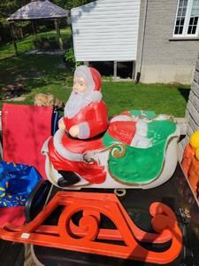 Vintage TPL Christmas Santa Claus Sleigh w/ Stakes Blow Mold Very Rare Large One